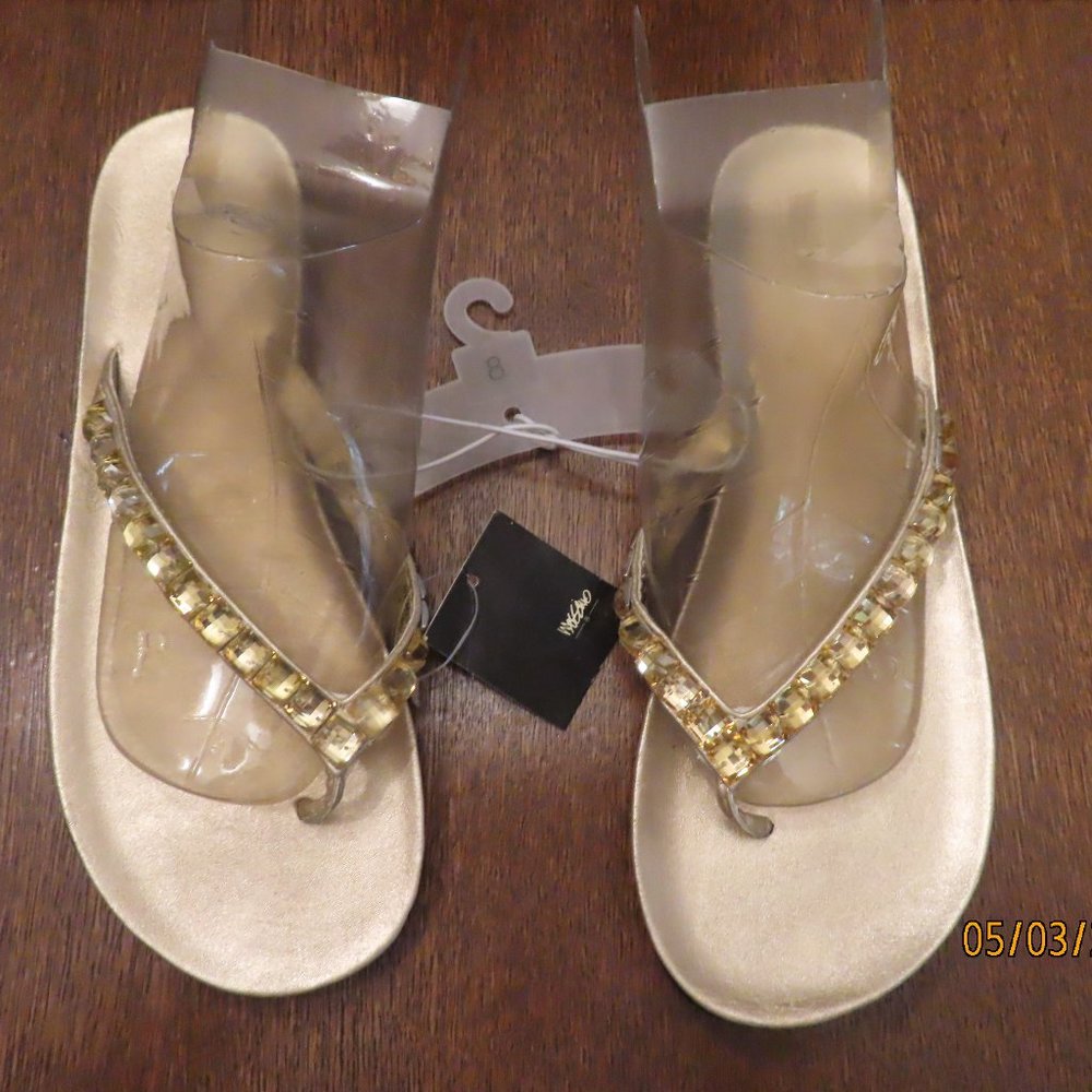 New Mossimo Gold Jeweled Thong Flip Flop Sandals size 8